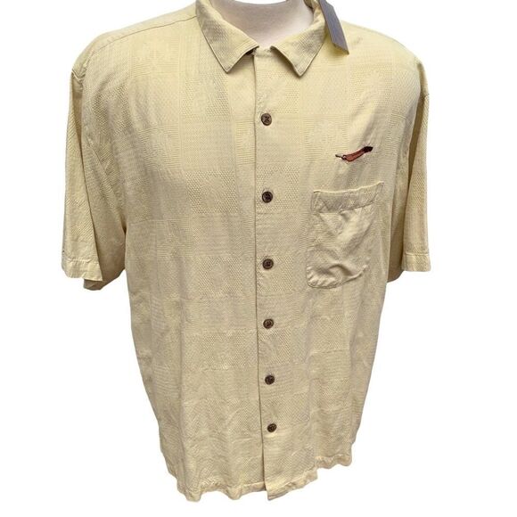 New! Gold Tri-Mountain XL 100% Silk Gold Beachy Tropical Shirt Men’s XL NWT - Picture 2 of 16